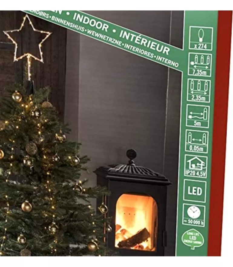 Outlet Cime Sapin De Noël, Voile Guirlande Avec Etoile Doree, 274 Diodes Led Guirlandes Lumineuses Sapin