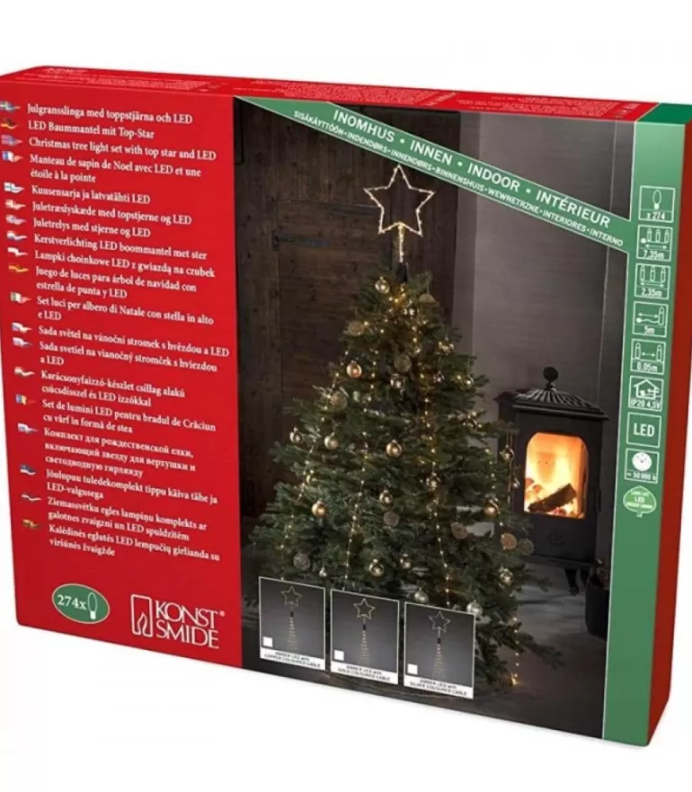 Outlet Cime Sapin De Noël, Voile Guirlande Avec Etoile Doree, 274 Diodes Led Guirlandes Lumineuses Sapin