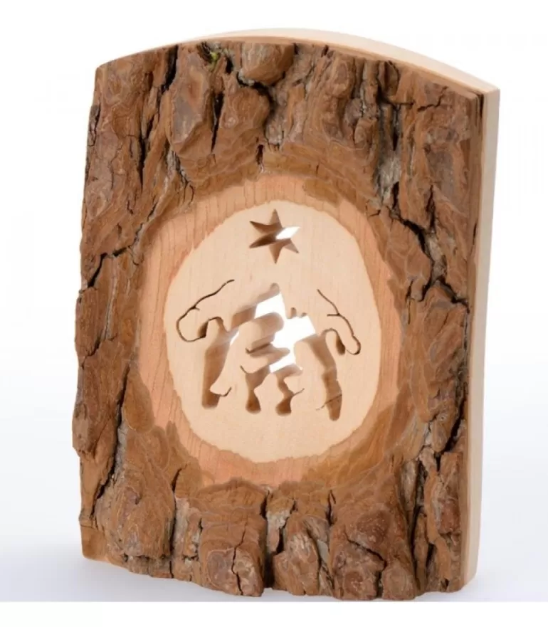 Clearance Crèche A Poser En Ecorce De Bois, 11 Cm Crèche De Noël Artisanale