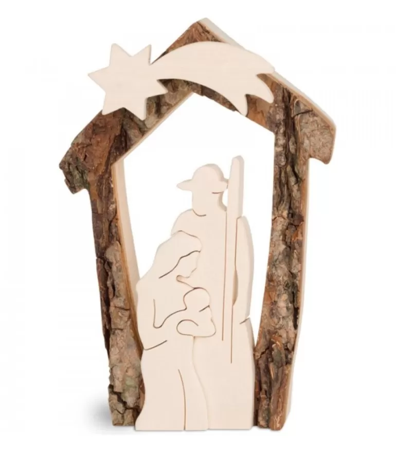Outlet Crèche De Noël En Ecorce 12,5 Cm, Avec Nativite En Bois D'Erable Crèche De Noël Artisanale