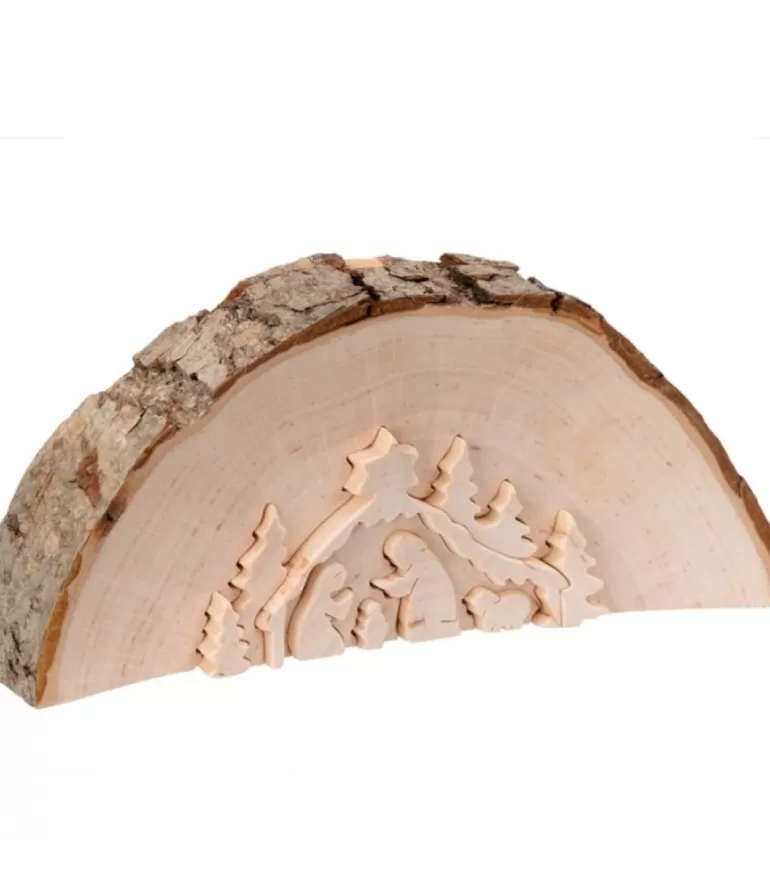 Hot Crèche De Noël En Relief, Taillee Dans Un Rondin De Bois, 12 Cm Crèche De Noël Artisanale