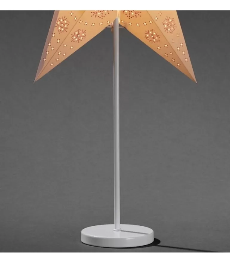 Store Etoile Lumineuse Electrique 5 Branches En Papier, Blanche, Sur Pied Blanc, 46 Cm Etoile Lumineuse