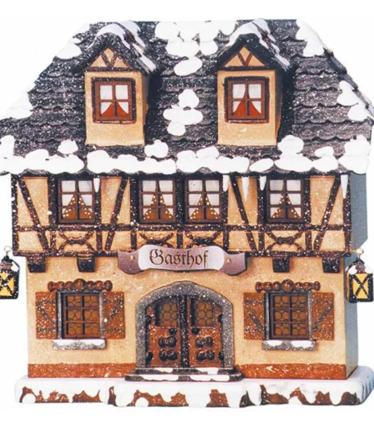 New Maison Eclairee Pour Village De Noël Miniature Winterkinder, Restaurant Village De Noël Miniature