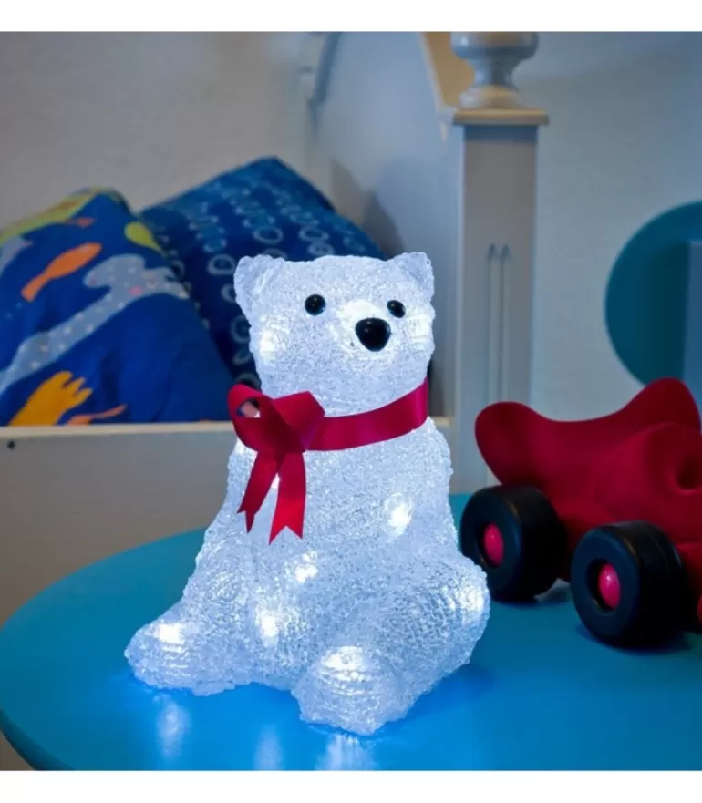 Flash Sale Ours Lumineux A Led En Acrylique Avec Ruban Rouge, 18 Cm Oiseaux Lumineux Et Animaux Lumineux