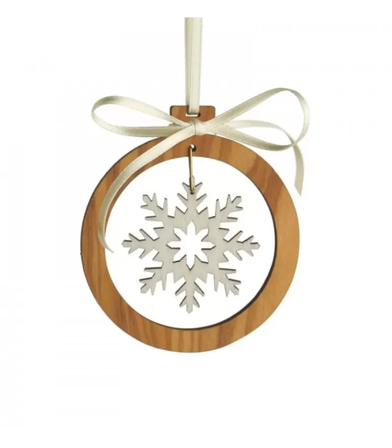 Shop Pendentif En Bois D'Olivier Motif Cristal De Neige N°2 Décorations En Bois Pour Sapin De Noël