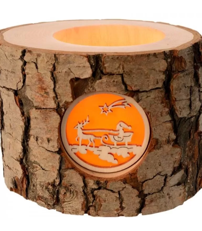 Discount Photophore En Bois, 1 Motif Père Noël Et Traineau Photophore Bois