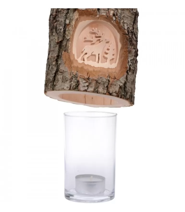 New Photophore En Bois Cisele, Cerf En Foret Photophore Bois
