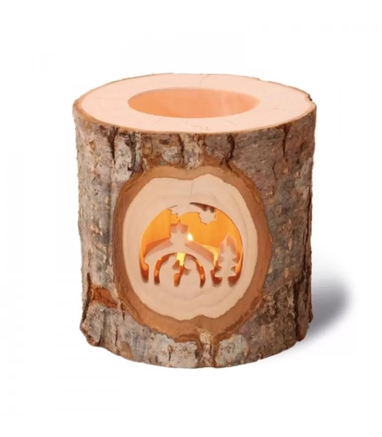New Photophore En Bois, Motifs Ciseles, Crèche De Noël Et Etoile Filante Photophore Bois