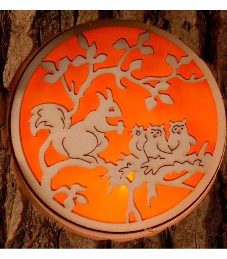 Cheap Photophore En Rondin De Bois, Avec 3 Motifs, Ecureuil, Chat Et Oiseaux Photophore Bois