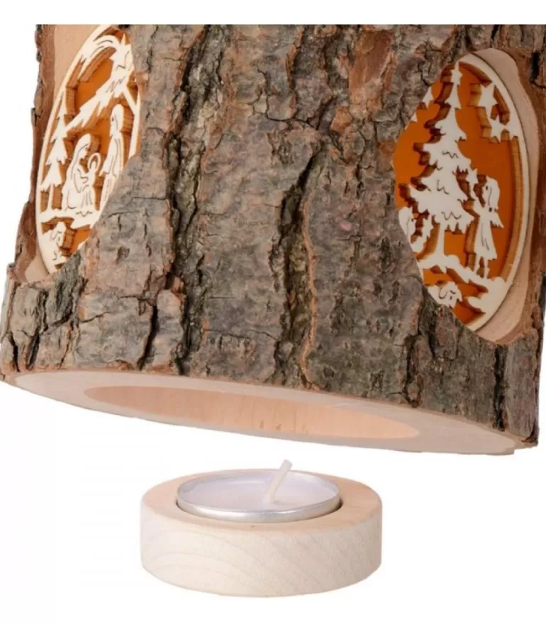 New Photophore Rondin De Bois, Avec 3 Motifs, Crèche, Anges Et Bonhomme De Neige Photophore Bois