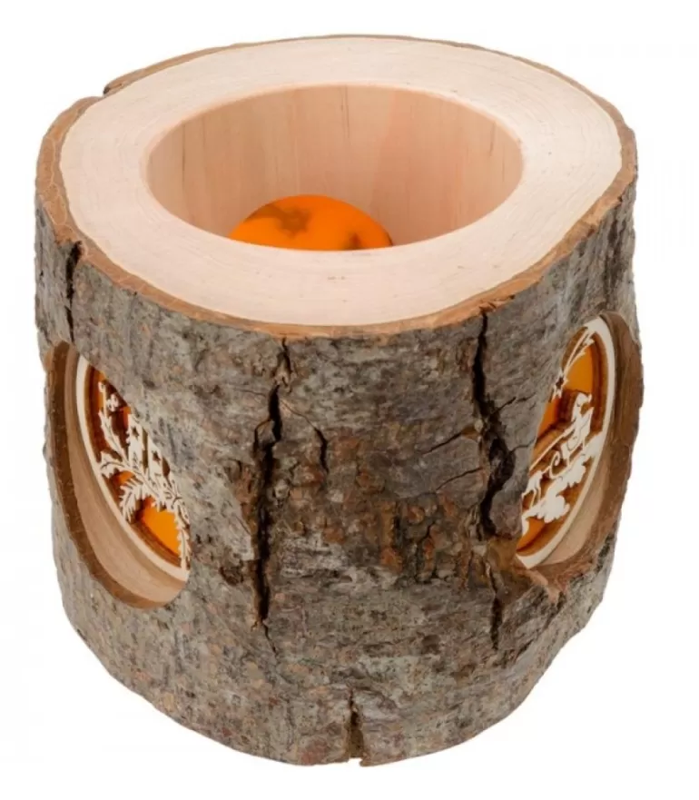 Sale Photophore Rondin De Bois, Avec 3 Motifs Crèche, Père Noël Et Bougies Photophore Bois