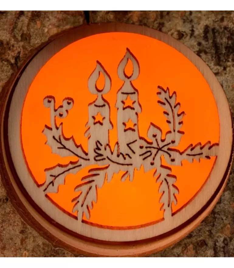 Sale Photophore Rondin De Bois, Avec 3 Motifs Crèche, Père Noël Et Bougies Photophore Bois