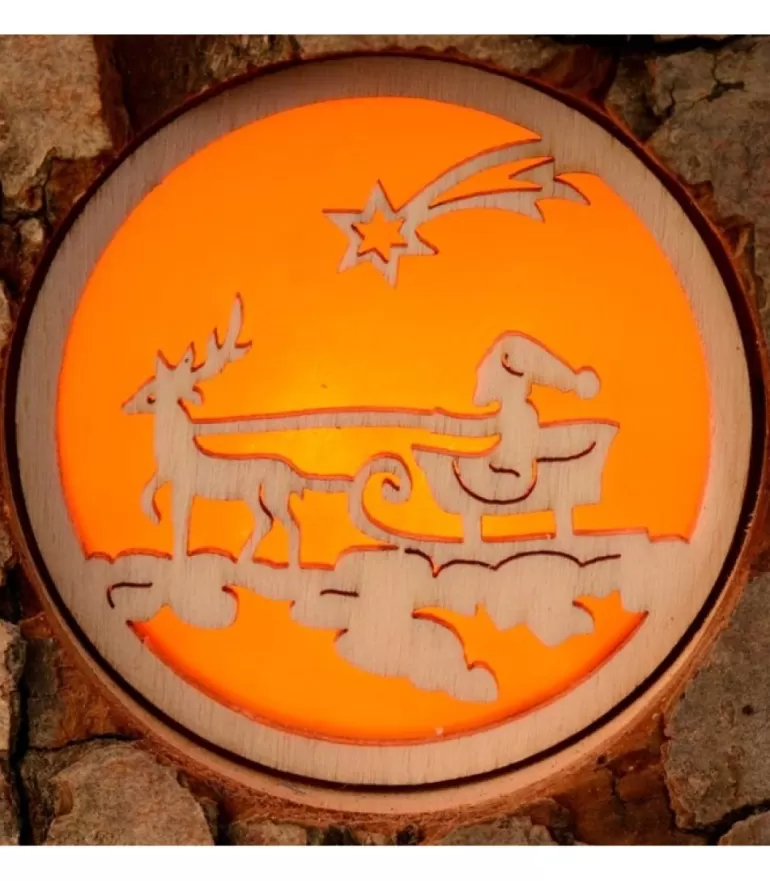 Sale Photophore Rondin De Bois, Avec 3 Motifs Crèche, Père Noël Et Bougies Photophore Bois